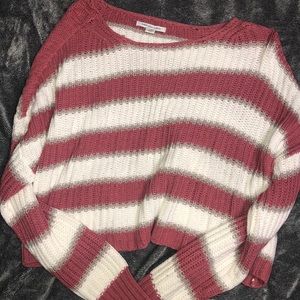 Pink and White American Eagle Cropped Sweater